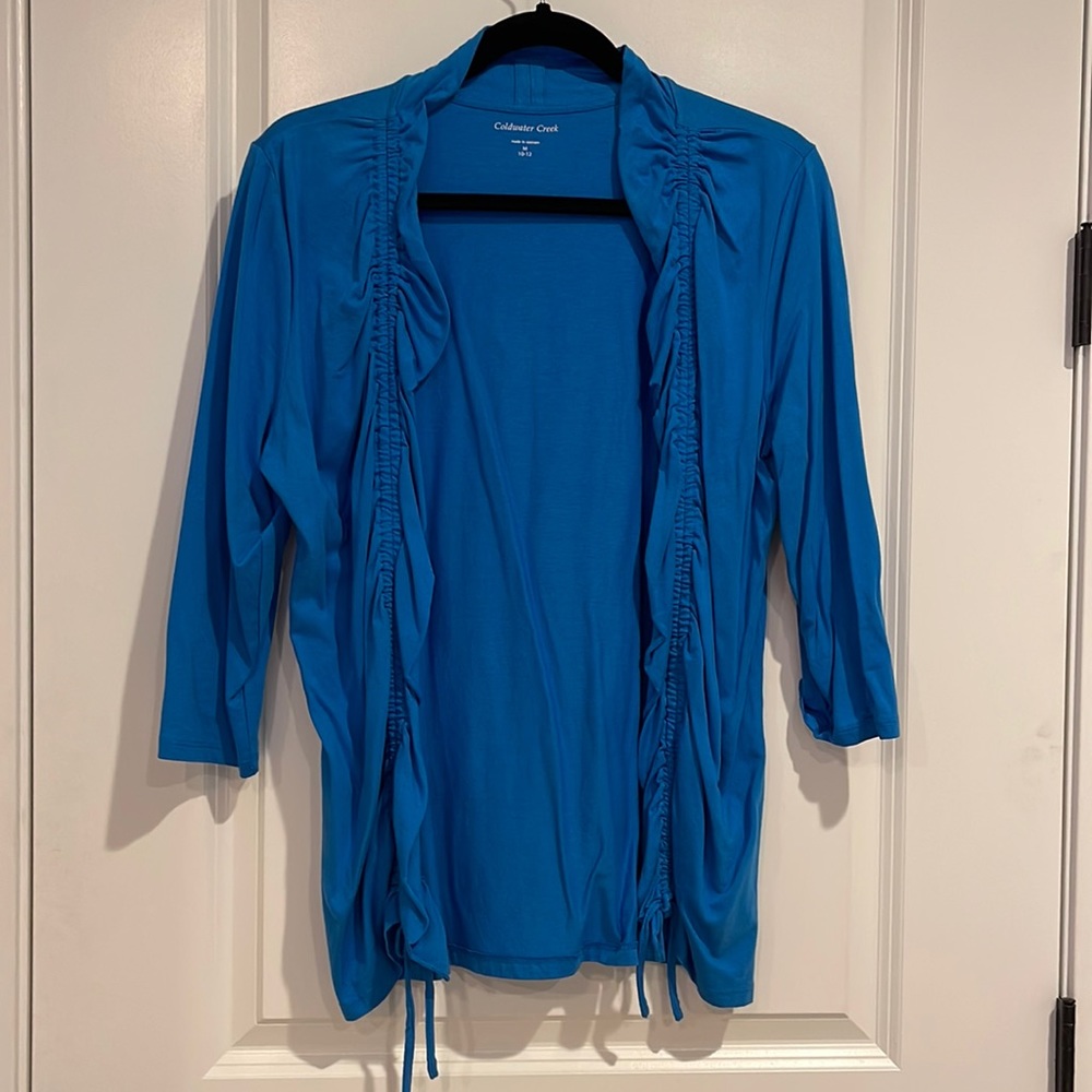 Coldwater Creek Drawstring Ruched Open Draped Cardigan